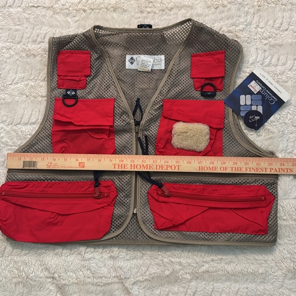 Vintage Columbia Large fly Fishing Vest new with tags red and tanish gray - Picture 3 of 4